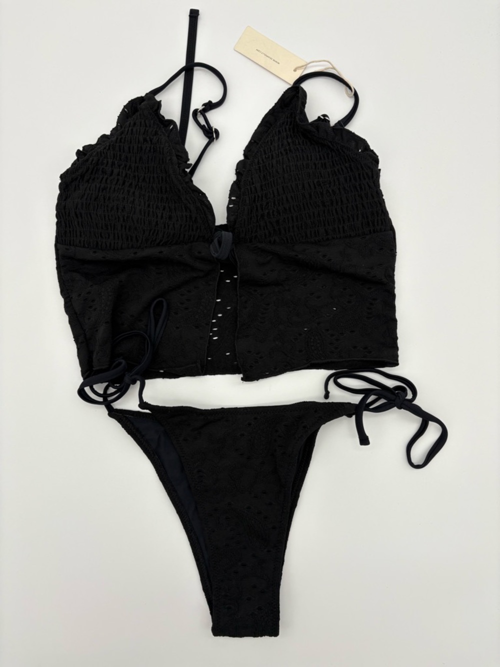 Smocked Black Eyelet Two-Piece Bikini Set NWT
